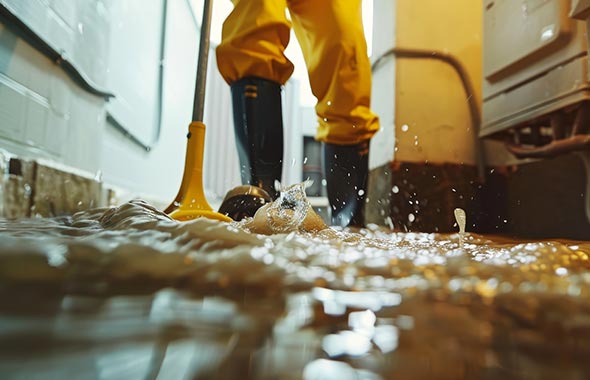 Nach einem Wasserschaden werden Trocknungsmaßnahmen der Firma Speidel eingeleitet